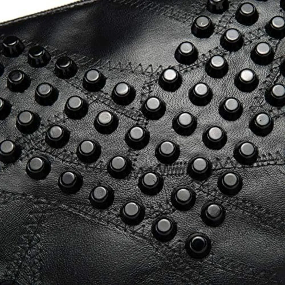 Women Clutch Bag Gothic Punk PU Leather Studded Crossbody Wristlet Evening